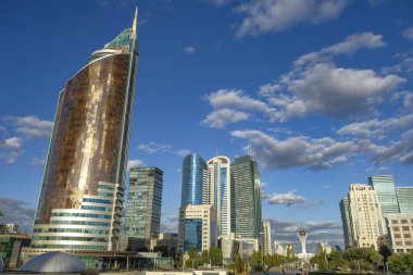 Astana, Kazakistan - 14 Ağustos 2023: Astana, Kazakistan 'daki Nurzhol Bulvarı manzarası.