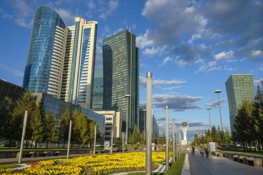 Astana, Kazakistan - 14 Ağustos 2023: Astana, Kazakistan 'daki Nurzhol Bulvarı manzarası.