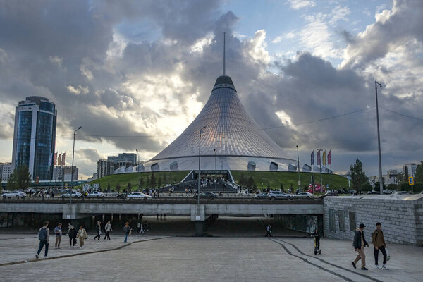 Astana, Kazakhstan - August 13, 2023: Views of the Khan Shatyr Entertainment Center in Astana, Kazakhstan.