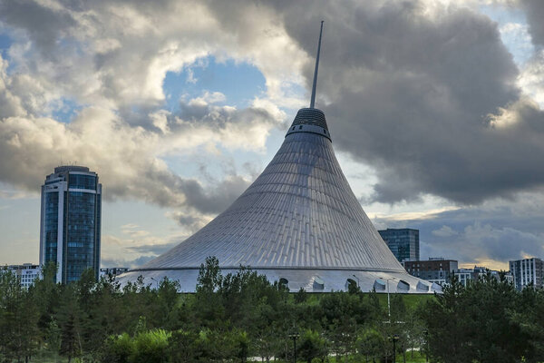 Astana, Kazakhstan - August 13, 2023: Views of the Khan Shatyr Entertainment Center in Astana, Kazakhstan.