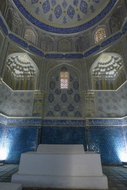 Semerkant, Özbekistan - 1 Kasım 2023: Semerkant, Usbekistan 'daki Şah-i-Zinda mezarlığının ayrıntıları.