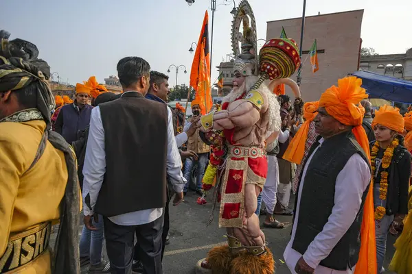 stock image Jaipur, India - December 31, 2023: Hanuman devotees in a procession in Jaipur, India.