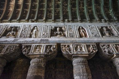 Ajanta, Hindistan - 19 Ocak 2024: Ajanta Mağaraları Ajanta, Aurangabad, Maharashtra, Hindistan 'daki Budist mağara anıtlarıdır..