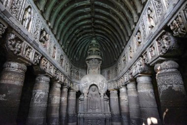 Ajanta, Hindistan - 19 Ocak 2024: Ajanta Mağaraları Ajanta, Aurangabad, Maharashtra, Hindistan 'daki Budist mağara anıtlarıdır..