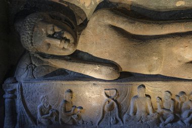 Ajanta, Hindistan - 19 Ocak 2024: Ajanta Mağaraları Ajanta, Aurangabad, Maharashtra, Hindistan 'daki Budist mağara anıtlarıdır..