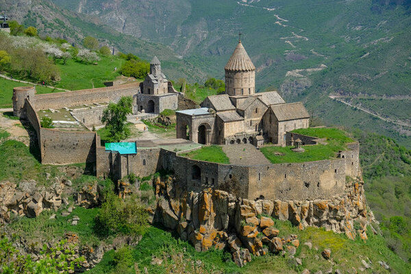 Tatev, Armenia - May 1, 2024: The Tatev Monastery is a Armenian Apostolic Christian monastery located near the village of Tatev in Armenia.