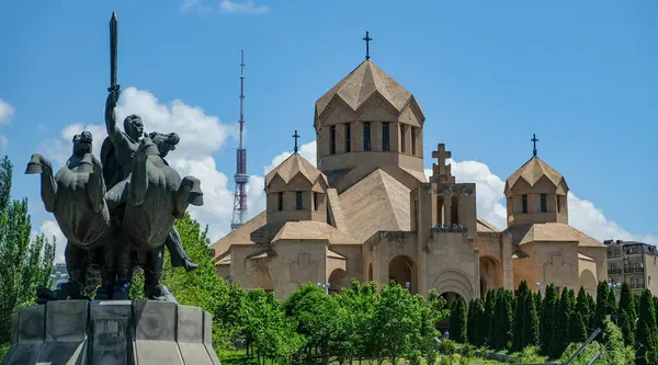 stock image Yerevan, Armenia - May 16, 2024: The Saint Gregory the Illuminator Cathedral also known as the Yerevan Cathedral is the largest cathedral of the Armenian Apostolic Church.