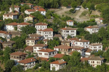 Safranbolu, Türkiye - 6 Ağustos 2024: Türkiye 'nin Safranbolu kentindeki geleneksel evlerin manzarası.