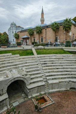 Filibe, Bulgaristan - 5 Ekim 2024: Filipinler Stadyumu, Bulgaristan 'ın Filibe kentinde bulunan antik Roma stadyumudur..