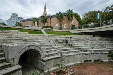 Filibe, Bulgaristan - 5 Ekim 2024: Filipinler Stadyumu, Bulgaristan 'ın Filibe kentinde bulunan antik Roma stadyumudur..