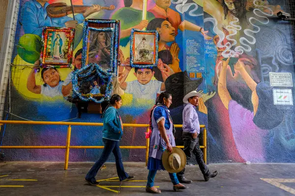 Oaxaca de Juarez, Meksika - 3 Mart 2025: Oaxaca de Juarez, Meksika 'daki 20 de Noviembre pazarındaki ressam Cesar Villegas' ın bir duvar resminin detayları.