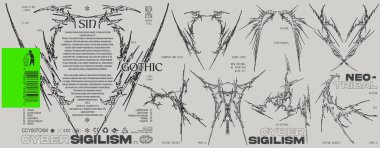 Neo tribal or cyber sigilism shape collection for tattoo, streetwear, lettering etc vector set clipart