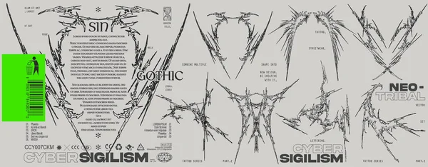 Dövme, sokak giysisi, harf seti vs. için Neo kabilesi ya da siber sigilizm şekil koleksiyonu