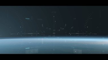 Toprak işlemeli parlak hud tasarımı. Bilimkurgu sinemasal çerçeve şablonu gerçekçi vektör