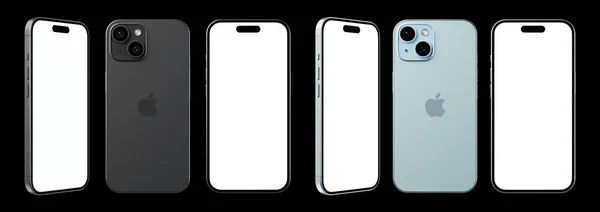 Iphone Kolorze Niebieskim Czarnym Zestaw Modelowania Iphone Czystym Ekranem — Zdjęcie stockowe