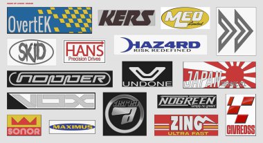 Sahte logo toplama vektörü. Logot tipi ayarlandı. Sahte markaların sponsor çıkartması