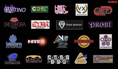 Sahte logo toplama vektörü. Retro nostalji tarzı logolar