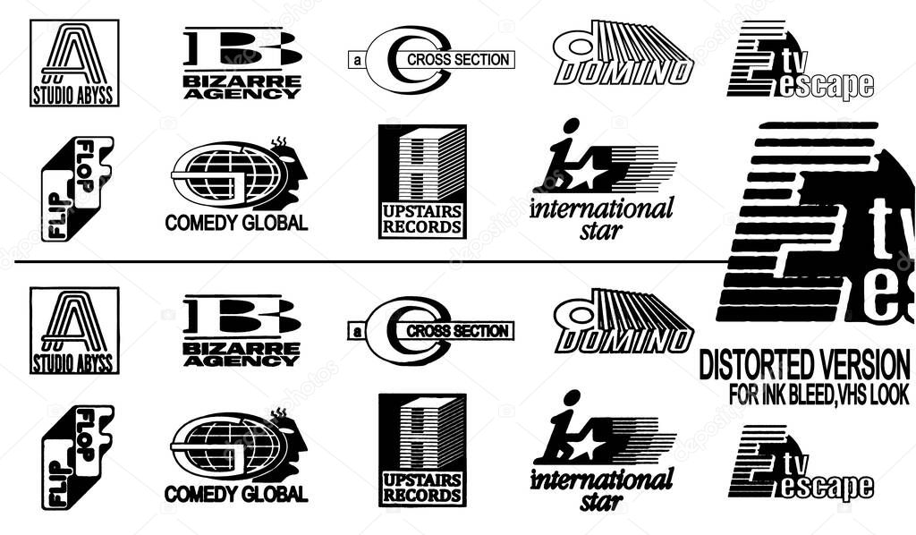 Fake logo collection. initial logo set in alphabetical order. retro nostalgia logo designs vector.