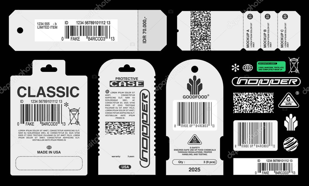 Random decorative label or ticket like design collection. brutalism, trendy labels. layout template.