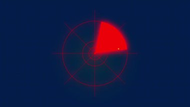 Kırmızı radar sinyal animasyon döngüsü ve dijital şebeke arka planında parlayan tarayıcı. UI tasarımı, bilim kurgu, izleme sistemleri, askeri, havacılık ve gözetim görüntüleri için ideal.