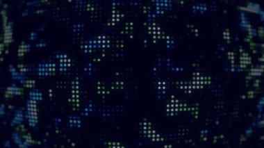 Parlayan mavi, yeşil ve beyaz benekli canlı dijital arkaplan. Teknoloji, siber, soyut ve geleceğe dönük animasyonlar için mükemmel..