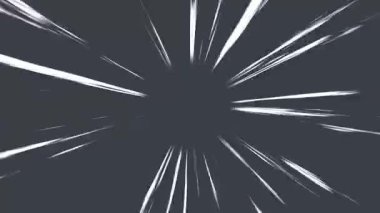 Manga aksiyon sahneleri, hareket bulanıklığı efektleri ve çizgi roman tarzı geçişler için yüksek hızlı koyu gri animasyon çizgileri animasyon arka planı. Dinamik video ve tasarım kullanımı için ideal.