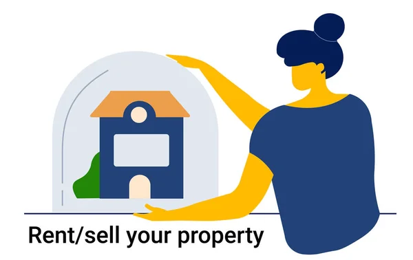 网上购买 租用或出售你的物业 把你的财产 列出你的家 保险政策服务载体说明 — 图库矢量图片#
