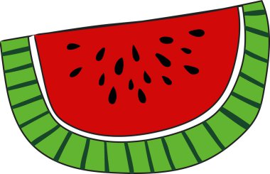 El çizimi tarzı olgun karpuz dilimi, parlak kırmızı et, siyah tohum, taze yeşil kabuk. Meyve grafikleri yaz temaları, sağlıklı beslenme kampanyaları, çocuk kitapları, yemek blogları için mükemmeldir.. 