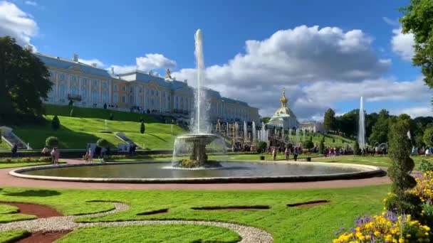 Sankt Petersburg Russland Oktober 2022 Petergof Großer Palast Brunnen Und — Stockvideo