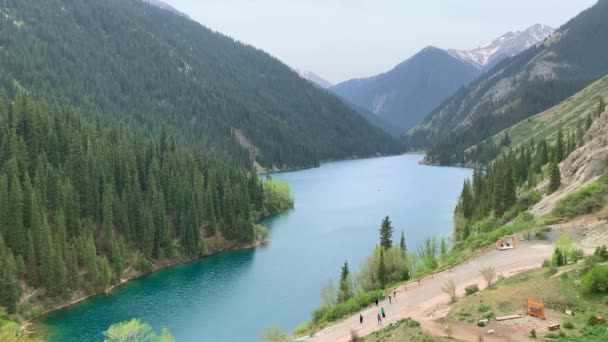Kazakistan Almaty Mavi Göl Kolsai Gölleri Doğal Parkı Nın Dağlarının — Stok video