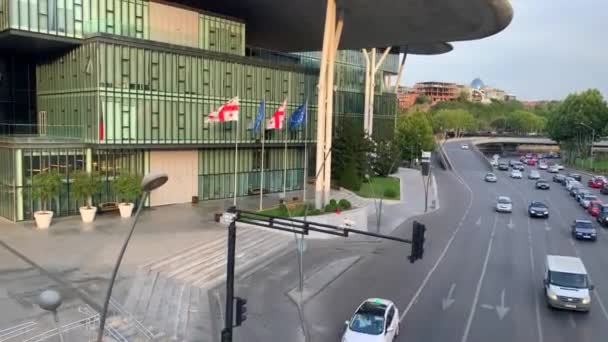 Тбілісі Грузія Серпня 2023 Року Прапори Грузії Європейського Союзу Столиці — стокове відео