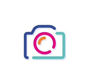 Soyut kamera renkli logo ikonu. Yeni pop sanatları renkleri olan modern çizgiler. Kalın çizgi temiz biçim şablonu seti.