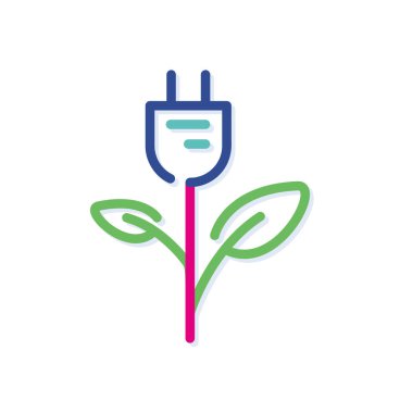 Soyut renkli yaprak ve tapa simgesi. Yeşil küresel güç. Yeni pop sanatları renkleri olan modern çizgiler. Kalın çizgi temiz biçim şablonu seti.