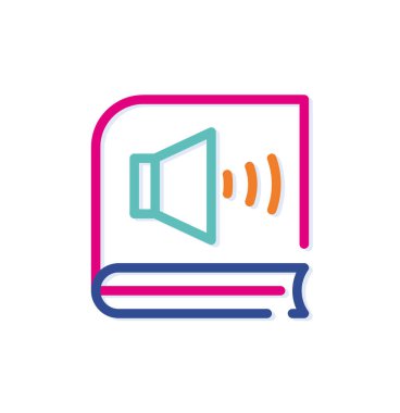 Soyut renkli işitsel logo simgesi. Online kitap. Yeni pop sanatları renkleri olan modern çizgiler. Kalın çizgi temiz biçim şablonu seti.