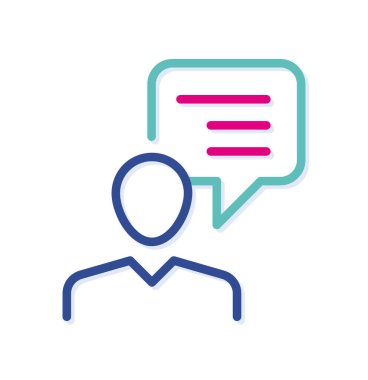 Soyut konuşma balonu logosu simgesi. Bir insanda balon. Yeni pop sanatları renkleri olan modern çizgiler. Kalın çizgi temiz biçim şablonu seti.