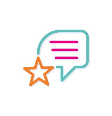 Soyut yıldızlı konuşma balonu logosu simgesi. Konuşma yıldızı düğmesi. Yeni pop sanatları renkleri olan modern çizgiler. Kalın çizgi temiz biçim şablonu seti.