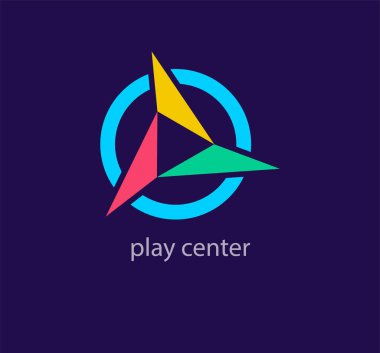 Modern Play Center logosu. Eşsiz renk geçişleri. Yuvarlak ok logo şablonu. vektör