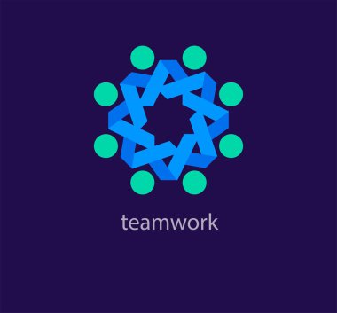 Modern takım çalışması ve insan dayanışması fikri logoti. Eşsiz renk geçişleri. İnsanların logo şablonu. vektör.