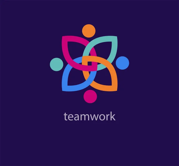 チームワークのロゴ ユニークな色の遷移 サイクルラインと社会ロゴテンプレート ベクトル — ストックベクタ