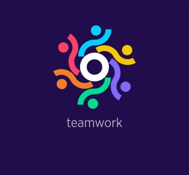 Yaratıcı takım çalışması logosu tasarımı. Modern tasarım rengi. Döngüsel insan logo şablonu. vektör.