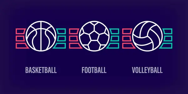 Creative linear sports balls set logo. Unique color transitions. Unique basketball, football and volleyball ball template. vector