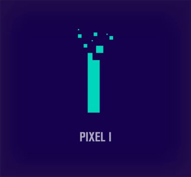 Yaratıcı piksel harfli logo. Benzersiz dijital pikseller ve piksel patlama şablonu. vektör