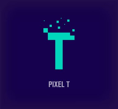Yaratıcı piksel T harfi logosu. Benzersiz dijital pikseller ve piksel patlama şablonu. vektör