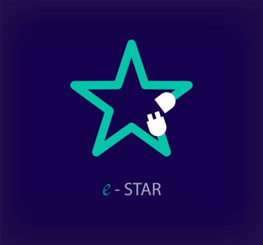 Yaratıcı elektrik yıldızı tasarımı. Eşsiz renk geçişleri. Eşsiz yıldız bağlantı soketi ve dolgu tasarım şablonu. vektör