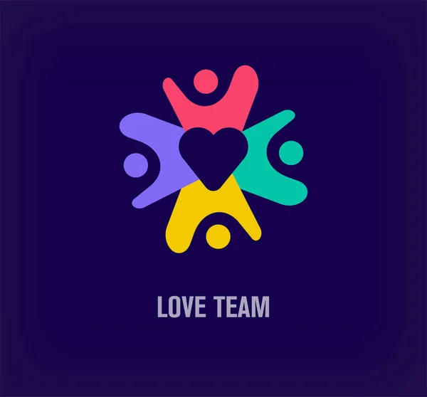 Teamwork Logo Creative Heart Unique Color Transitions Leadership Corporate Logo — Stock Vector