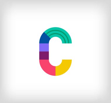 Yaratıcı soyut C harfi çok renkli doğrusal logo. Yeni pop sanatları renkleri olan modern harf dizeleri. Yazı tipi alfabe şablonu. Yaratıcı eğitim geometrik.vektör