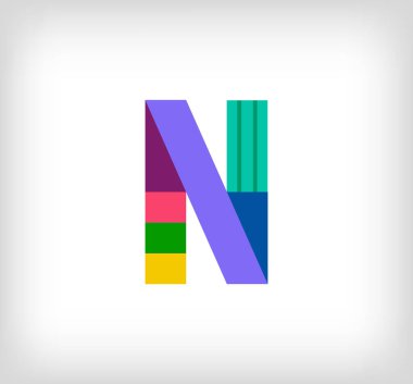 Yaratıcı soyut harf N çok renkli doğrusal logo. Yeni pop sanatları renkleri olan modern harf dizeleri. Yazı tipi alfabe şablonu. Yaratıcı eğitim geometrik.vektör