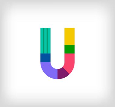 Yaratıcı soyut harf U çok renkli doğrusal logo. Yeni pop sanatları renkleri olan modern harf dizeleri. Yazı tipi alfabe şablonu. Yaratıcı eğitim geometrik.vektör