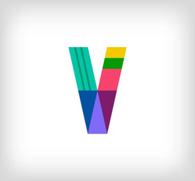 Yaratıcı soyut V harfi çok renkli doğrusal logo. Yeni pop sanatları renkleri olan modern harf dizeleri. Yazı tipi alfabe şablonu. Yaratıcı eğitim geometrik.vektör