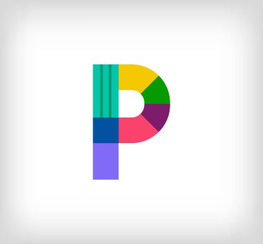 Yaratıcı soyut harf P çok renkli doğrusal logo. Yeni pop sanatları renkleri olan modern harf dizeleri. Yazı tipi alfabe şablonu. Yaratıcı eğitim geometrik.vektör